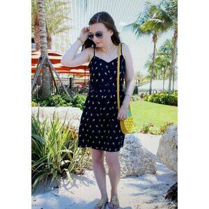J.Crew Womens Pineapple Print Navy Dress Adjustable Straps Size 10